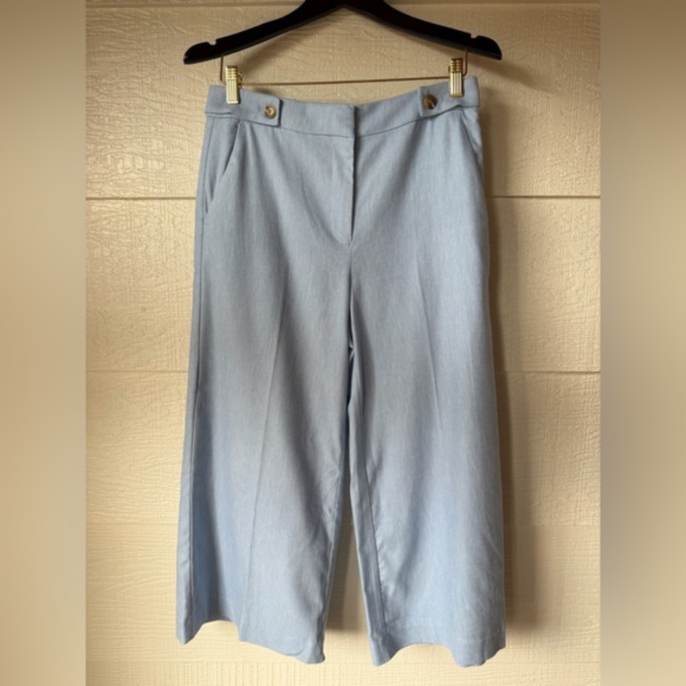 LOFT Blue Wide Leg Cropped Pants Button Waist NWT 2